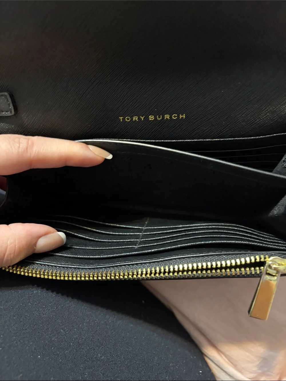 Tory Burch Black Leather Crossbody with Gold Chain Strap